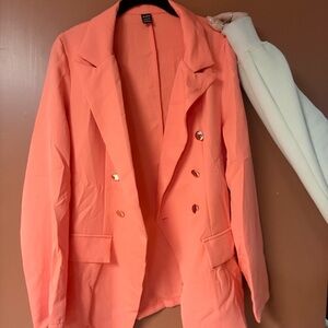 SHEIN Vibrant Coral Blazer with Gold Buttons